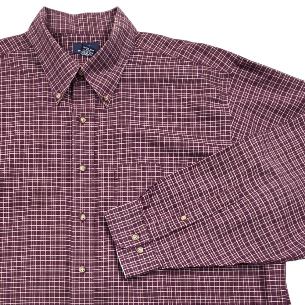 Brooks Brothers 346 Mens XL Non-Iron Cotton Plaid Button Down Shirt Burgundy